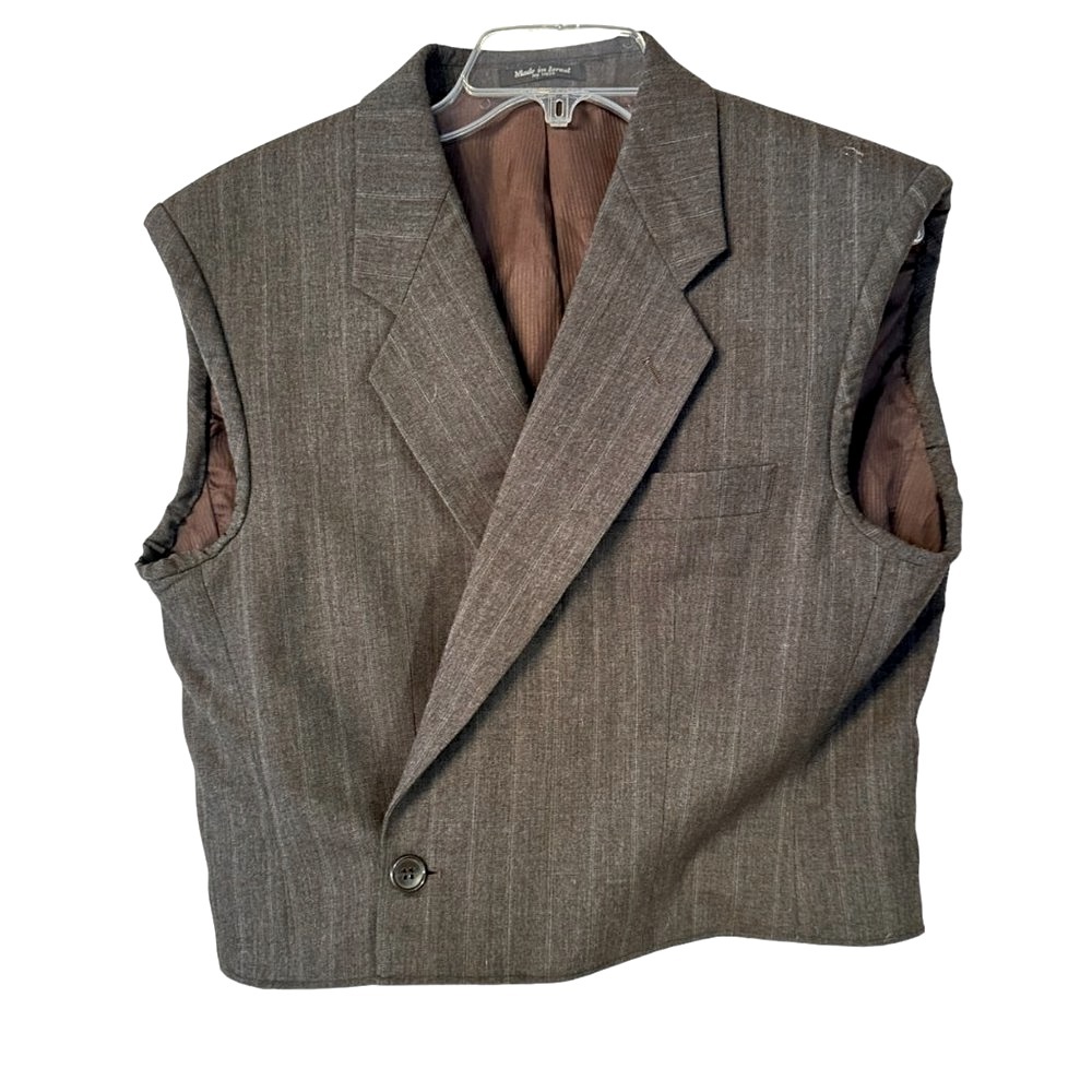 Upcycled Vintage Glenshire Wool Pinstripe Vest Womens Large Mens 43 R Gray